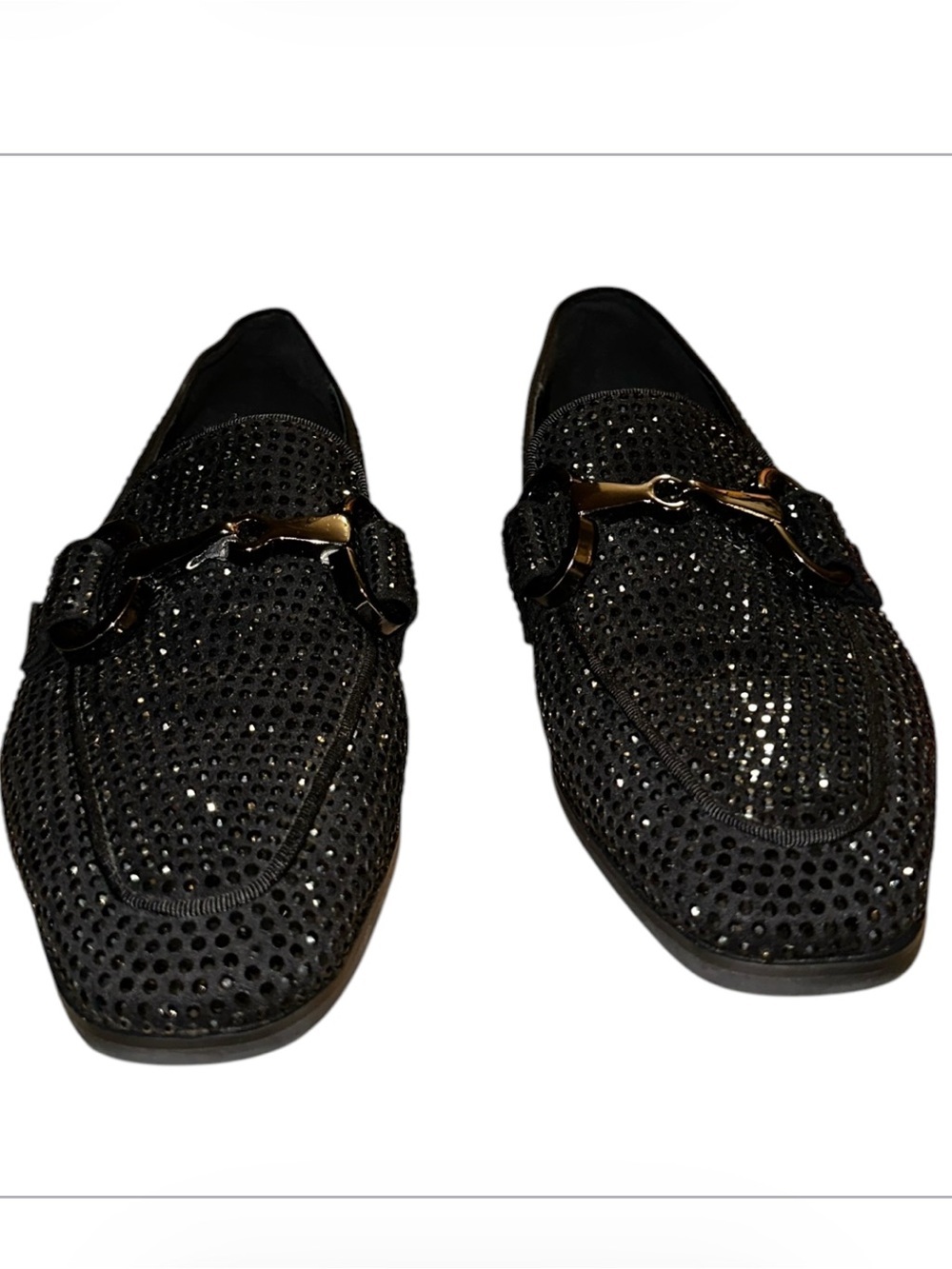 Antonio Parriego Black Crystal-Studded Slip-On Loafers with Gold Horsebit